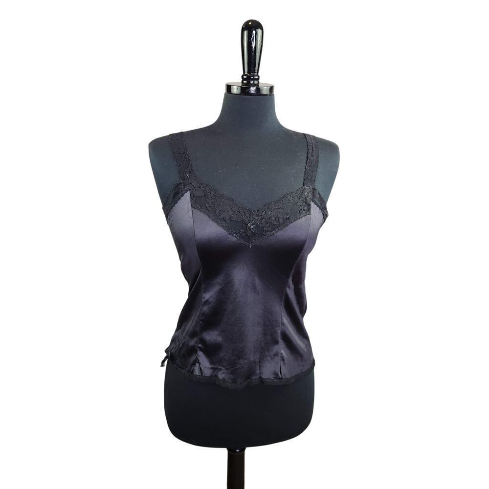 Vintage Black Camisole Top Lace Trim Lingerie Dark Romance Classic Vampire Witch